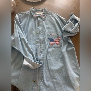 Vintage Christine Alexander Denim Shirt with USA Flag Design
